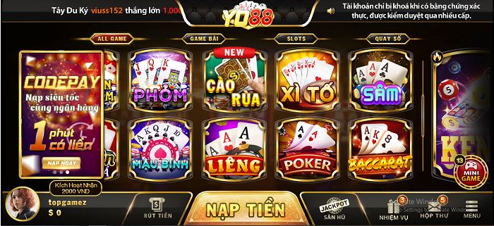 Những game bài Yo88 đang hoạt động