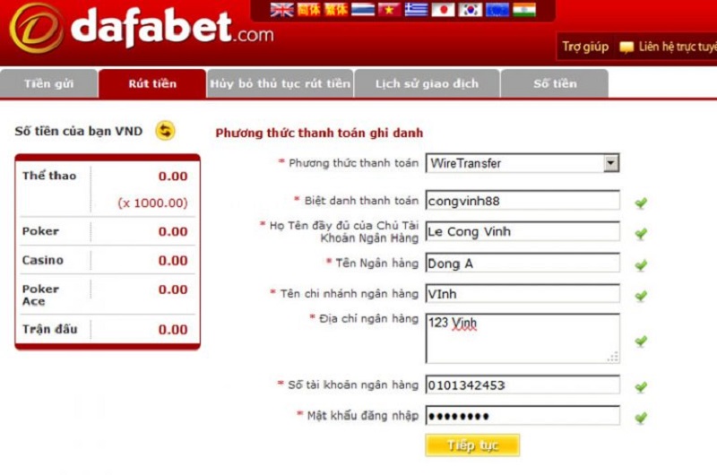 Rút tiền trong Dafabet 